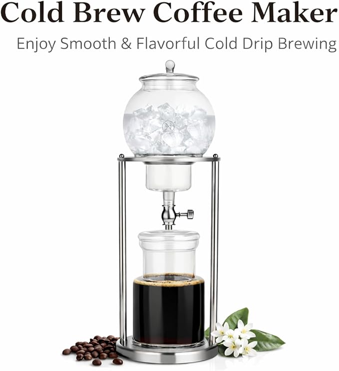 Nispira Luxury Ice Cold Brew Dripper Coffee Maker in Stainless Steel and Borosilicate Glass 1000 ml Silver