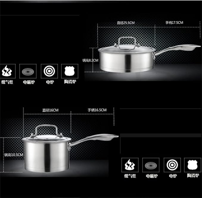 Pots and Pans Sets Frying Pan3 Cookware 6 Pieces Stainless Steel Cookware Cooking Casserole Set Set Milk Pan Wok Home Kitchen (B