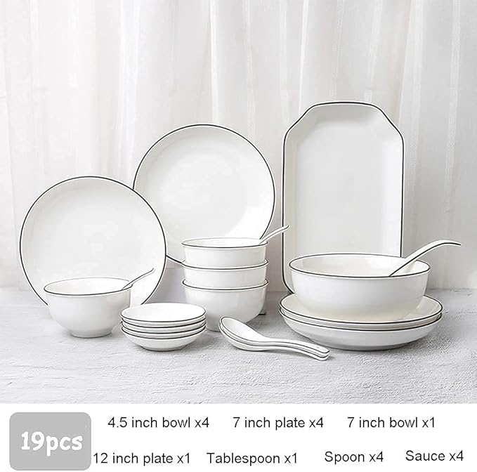 Dinner Set Special Restaurant Dinnerware Set 19-Pieces Dinnerware Sets Bone China Porcelain Tableware Set with Plates Bowls and Dish Ceramic Dinner Set for
