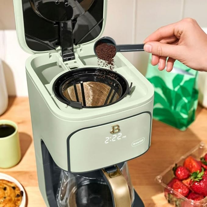 Bea~utiful 12-Cup Programmable Coffee Maker with Touch-Activated Display Auto Brew Timer Reusable Filter &amp Large Glass Carafe (Sage Green)
