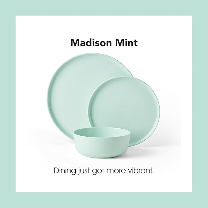 Mikasa Madison Pastel Bone China Lightweight Chip Resistant 12 Piece Dinnerware Set Mint Green