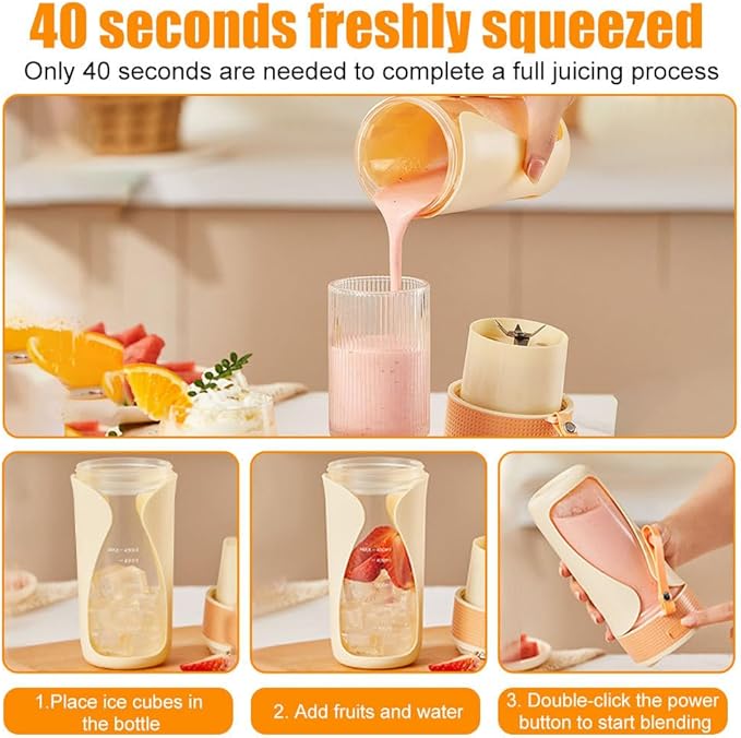 Portable Blender Cup450ml Fruit Vegetable Blender Cup with 6 Blades &amp Automatic Power Off for Kitchen Travel Office Sport Gym Camping