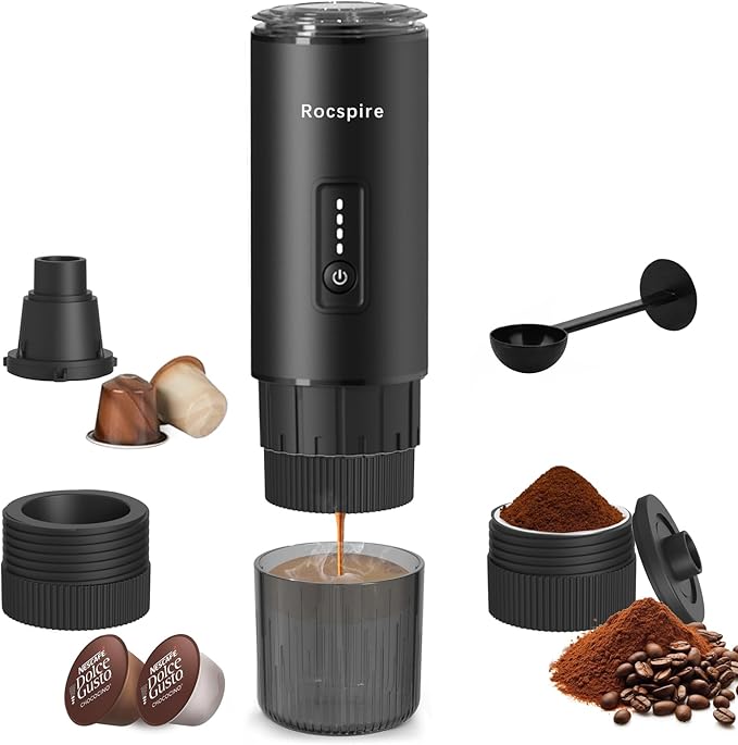 Portable Espresso Maker with Stainless Steel Body | 7500mAh Rechargeable Battery | 20 Bar Self-Heating with USB-C | Works with Most Capsules Compatible for Camping Travel Outdoor (Black)