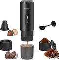 Portable Espresso Maker with Stainless Steel Body | 7500mAh Rechargeable Battery | 20 Bar Self-Heating with USB-C | Works with Most Capsules Compatible for Camping Travel Outdoor (Black)