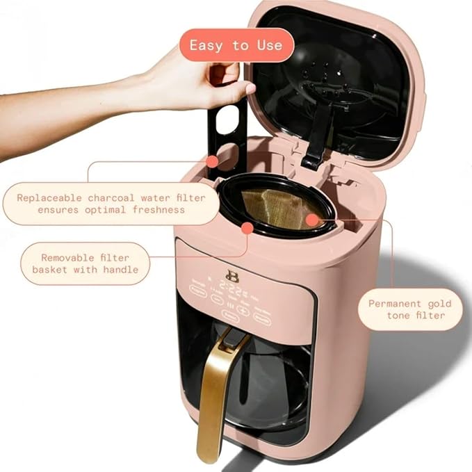 B - Coffee Maker 14-Cup Touch Display Programmable 1200W Stainless Steel Keep Warm 24h Timer (Rose)