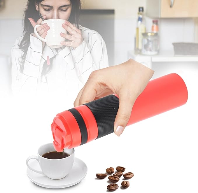 Gavigain 350ml Portable Coffee Press Bottle Tea Coffee Maker Drinking Water Cup for Travel(Red)