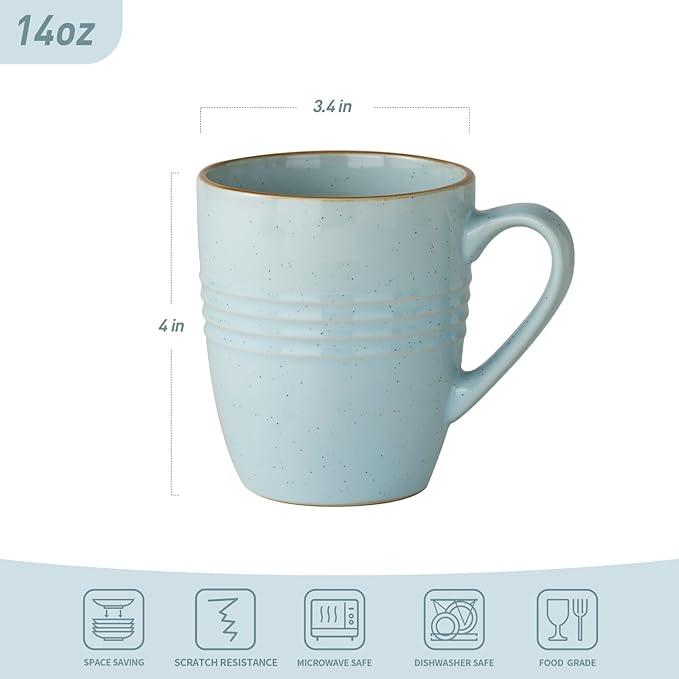 Famiware Jupiter Plates and Bowls Set with Coffee Mugs Set 16 Pieces Dinnerware Sets Light Blue