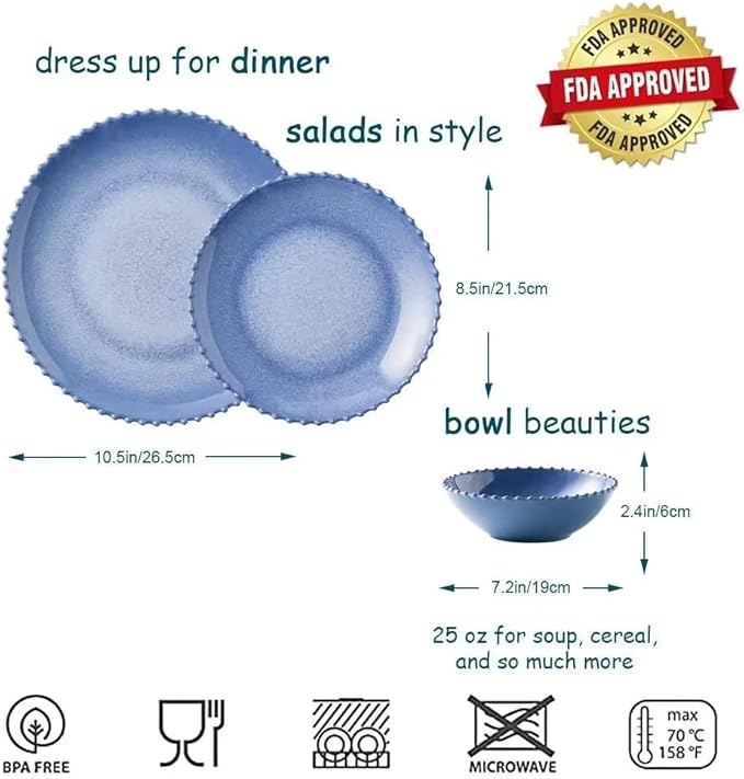 MissYIP 12 Piece Melamine Dinnerware Sets Service for 4 Lightweight Unbreakable BPA Free Food Grade Plates Sets Dishwasher Safe Indoor and Outdoor Use