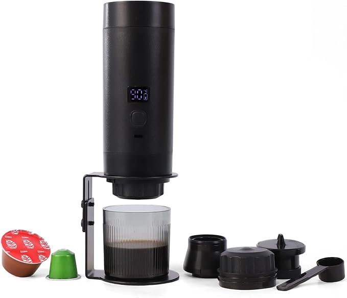 Wireless Mini Espresso Machine Portable Coffee Maker for Travel/Camping/Office 3-in-1 Single Serve Coffee Maker Compatible with Capsules&ampGround Coffee Gifts for Espresso Lovers (Black)