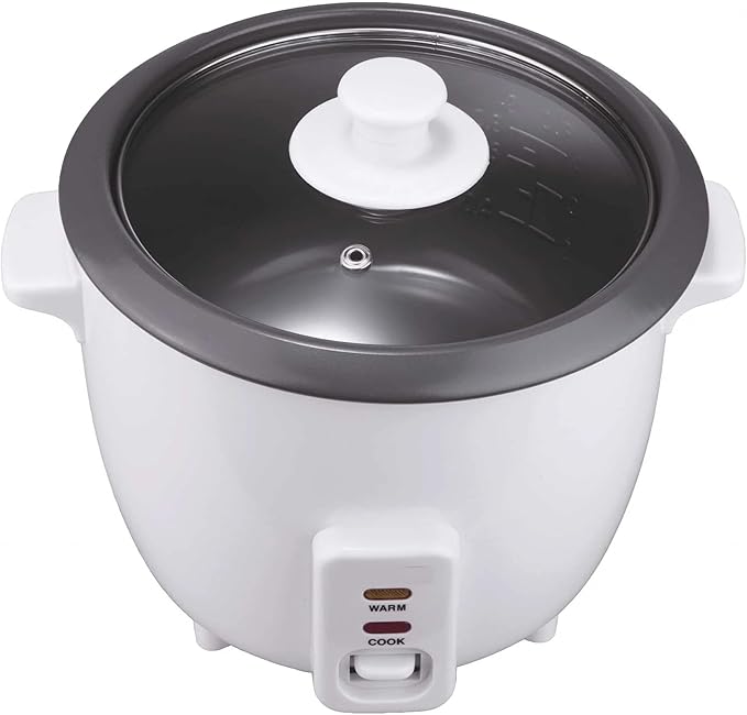 Electric Rice Cooker and Steamer – 4 5 8 or 15 Cup Non-Stick Rice Maker with Food Steamer Tray – One-Touch Operation Keep Warm Function Glass Lid White (15 Cup)