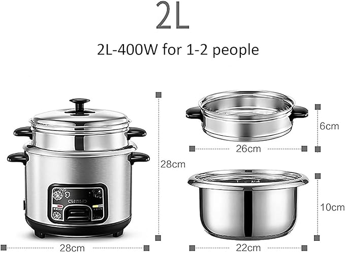 Rice Cooker With Steamer Basket 2-5L Portable Stainless Steel Inner Pot With Steamer Have Warm Functions For 1-11 People (Size : 2L)