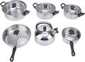 Yosoo Stainless Steel Cooking Set Kitchen Pots and Pans Set with Tea Kettle Glass Lids for Frying Boiling Stewing