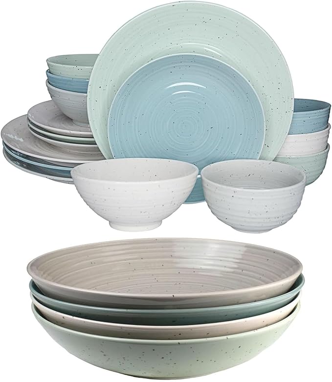 Sango Siterra Artist's Blend 20-Piece Stoneware Dinnerware Set – Service for 4 Mixed Glossy Finish with Unique Speckled Design for Everyday Dining &amp Entertainment Dishwasher &amp Microwave Saf