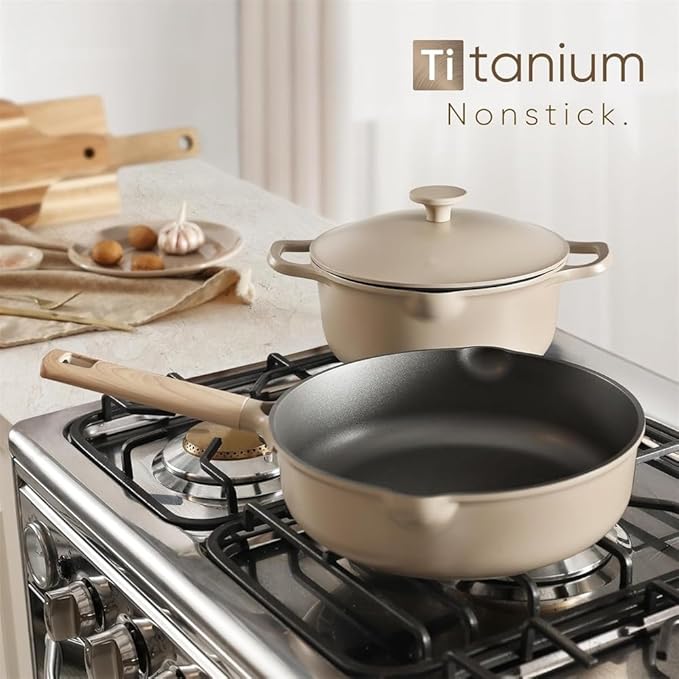 13Pcs Pots and Pans Set Non Stick Kitchen Cookware Sets with Egg Pan Kitchen Induction Pots and Pans Cooking SetsTaupeOne