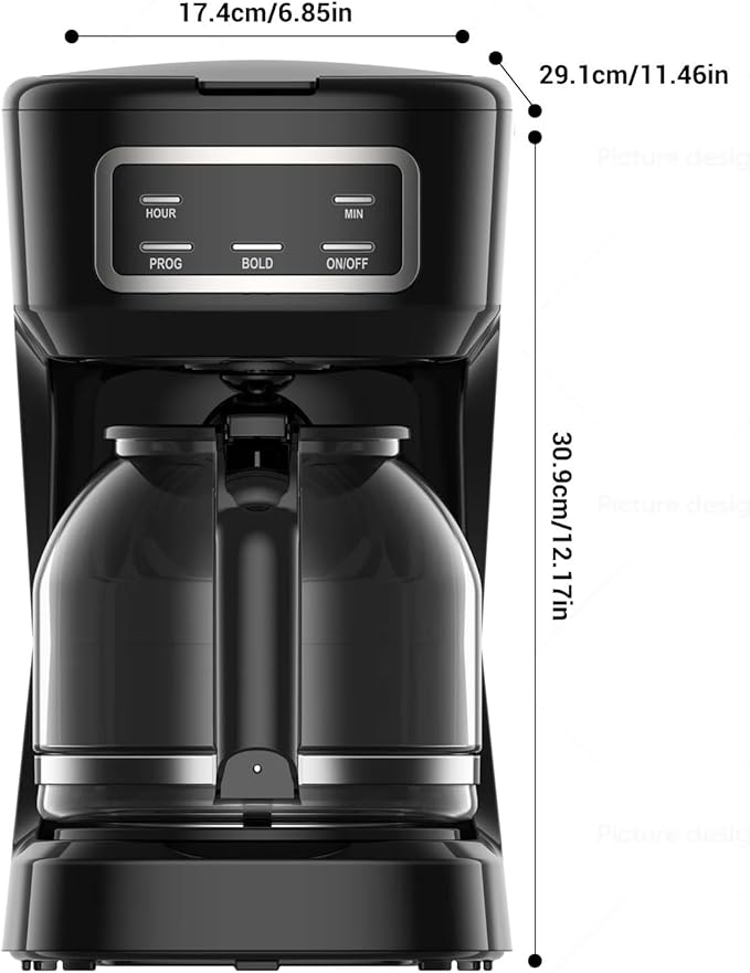 Black 12-Cup Programmable Drip Coffee Maker FDA Grade Auto Brew for Home &amp Kitchen Coffee Bar Essential