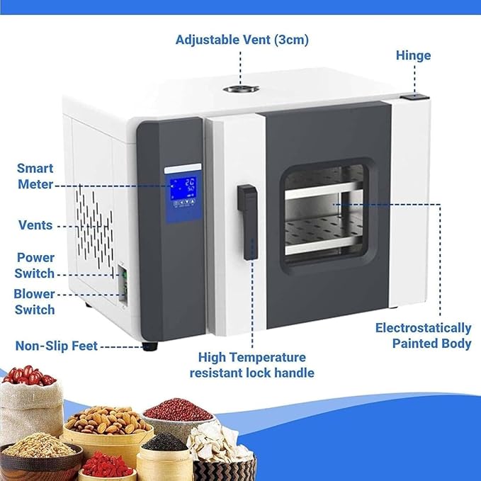 Mini Vacuum Drying Oven High Precision Small Desktop Electro Thermostatic Blast Drying Oven 50~300℃ for Industrial and Mining EnterprisesGrainsScientific Research Institutions 15.6L