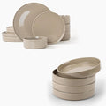 Famiware Nebula Plates and Bowls Set for 4 16 Pieces Dinnerware Sets 8.75 Pasta Bowls for Serving Cinnamon Brown