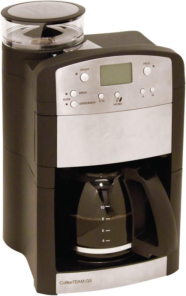 Capresso 464.05 CoffeeTeam GS 10-Cup Digital Coffeemaker with Conical Burr Grinder Glass Carafe  Black  15.5 x 9.5 x 9.75