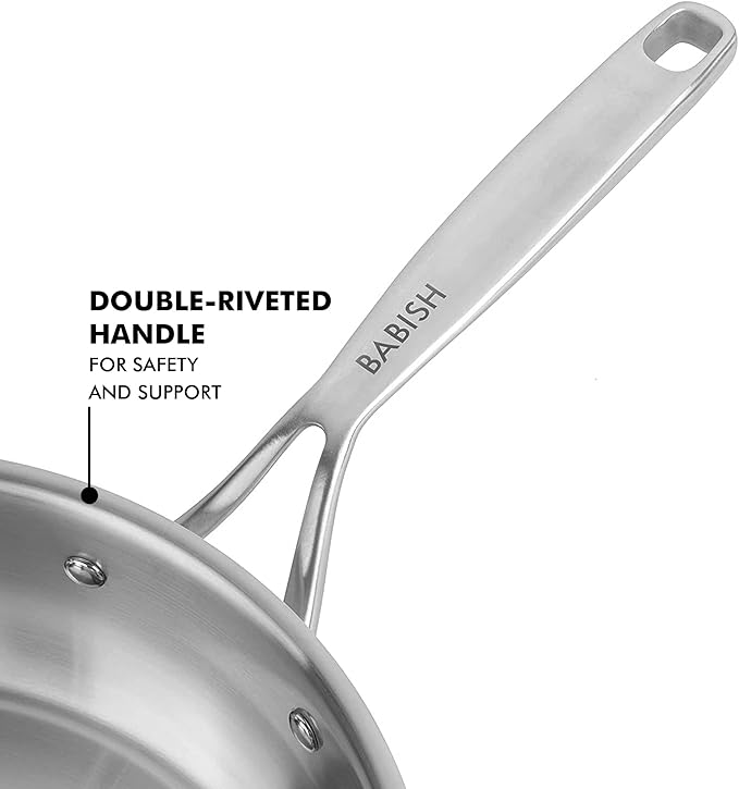 Babish 10-Inch Tri-Ply Stainless Steel Frying Pan – Professional Grade Skillet for Searing Sautéing &amp Everyday Cooking