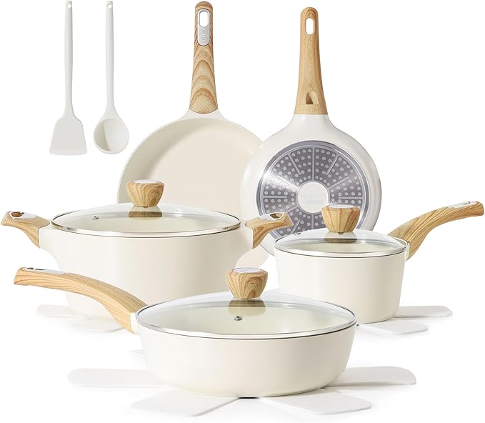 SENSARTE 14-Piece Ceramic Cookware SetsNon toxic Healthy Non Stick Kitchen Cooking Set1.5 Quart Sauce Pan with Lid Induction Pot
