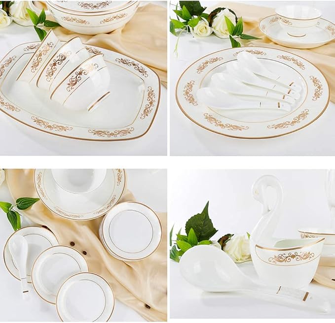 50 Pieces Bone China Dinnerware Set Kitchen White Porcelain Round Plates Dishes Bowls Chip Resistant Scratch Resistant Service for 10