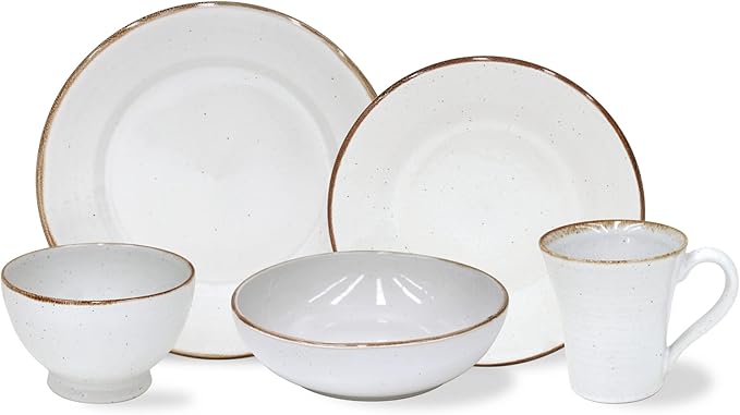 Casafina Ceramic Stoneware 5-Piece Place Setting Service for 1 - Sardegna Collection White | Microwave &amp Dishwasher Safe Dinnerware Set | Food Safe Glazing | Restaurant Quality Tableware