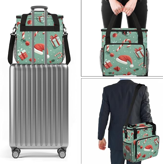Christmas Hat Coffee Maker Carrying Bag Abstract Hat Travel Storage Bag Compatible with K-Mini or K-Mini Plus Single Serve Coffee Brewer Carrying Case with Multiple Pockets &amp Shoulder Strap