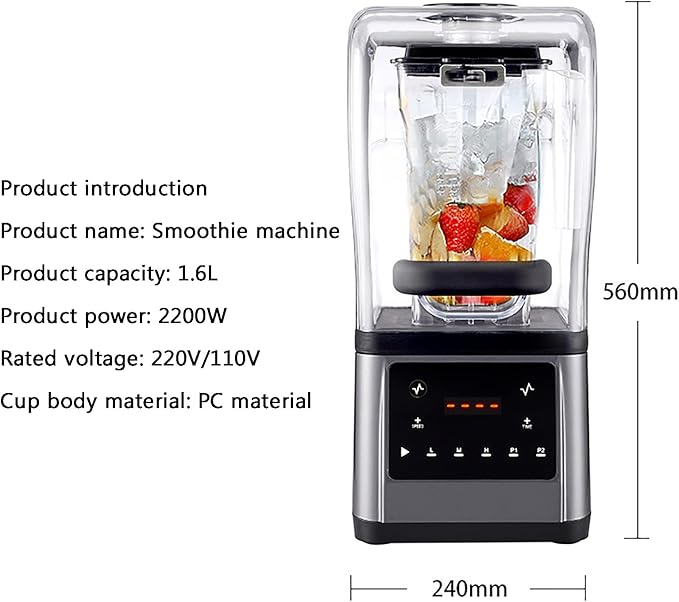 Blender Smoothie Machine Smoothie Blender Food Grade Ice Crusher Slush Machine with 1.6L Hopper Cover Silent Broken Wall Cooking Machine for Commercial Home