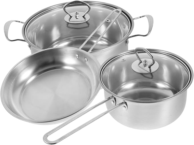 Stainless Steel Cookware Set with Saucepan Lid Soup Pot Milk Pot and Frying Pan Smooth Surface for Easy Cleaning Thick Bottom for Quick Heating