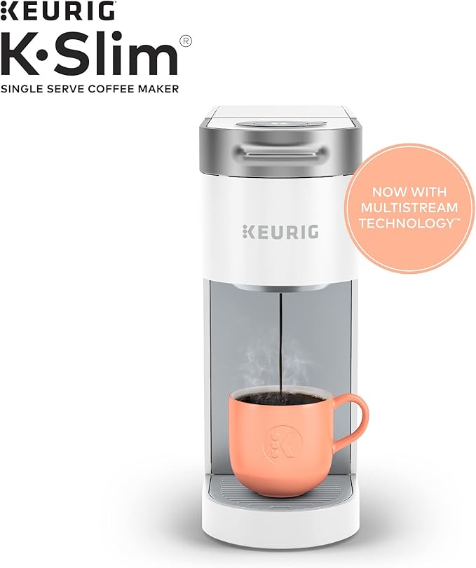 Keurig K- Slim Single Serve K-Cup Pod Coffee Maker Multistream Technology White &amp K-Express Coffee Maker Single Serve K-Cup Pod Coffee Brewer Black 12.8” L x 5.1” W x 12.6” H