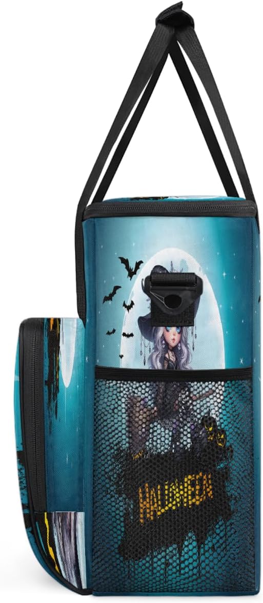 Halloween Pretty Witch Moon Coffee Maker Carring Bag Travel Carrying Storage Tote Bag Compatible with Keurig K-Mini or K-Mini Plus Portable Single Serve Coffee Brewer Case with Pockets for K-cup Pods