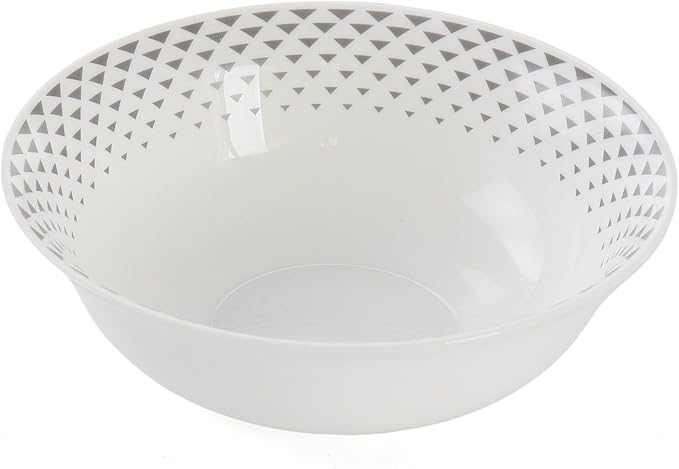 12 Piece Opal Glass Dinnerware Set in White with Grey Accents Geometric Casual Round Dishwasher Safe