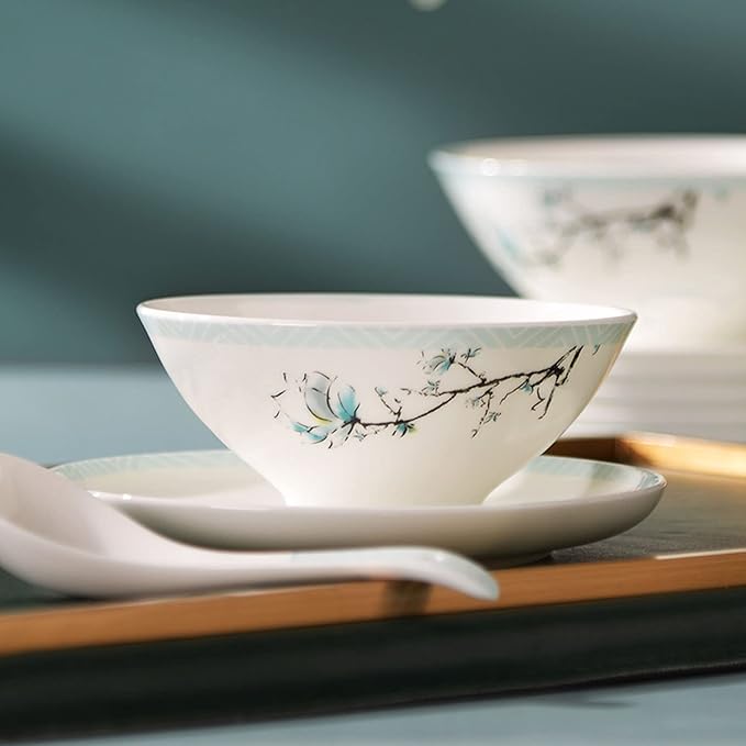 Elegant Bone China Dinnerware Set Service for 4/6/8 People Porcelain Dinnerware Sets Ceramic Dinner Sets with Dishes/Plate/Bowl Lead-Free Tableware Dishwasher &amp Microwave Sa16 Pcs