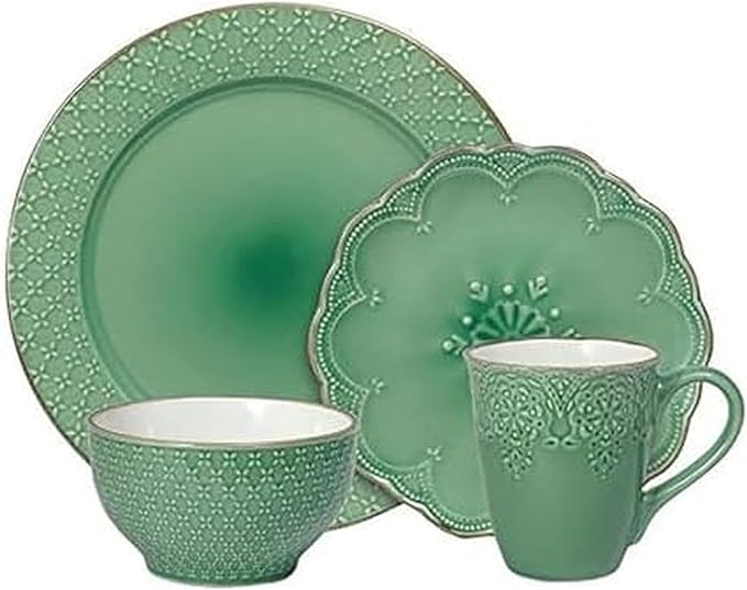 Pfaltzgraff French Lace Dinnerware Set 16 Piece Green