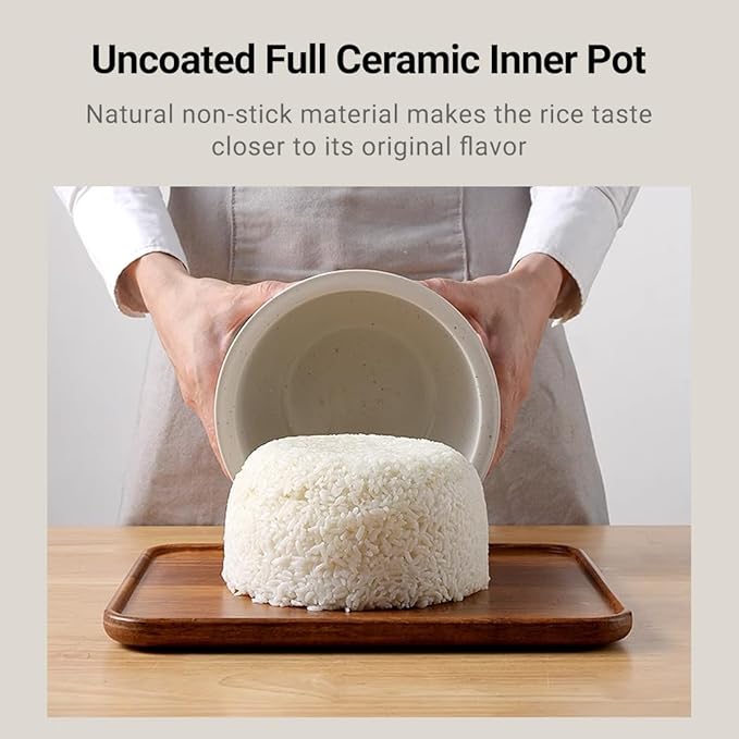 Joydeem Ceramic Rice Cooker FD20S-W 4 Cups Uncooked Rice Cookers with Pure Ceramic Inner Pot 24h Dealy Start 2L White