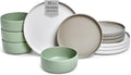 Sango 12-Piece Stoneware Dinnerware Set for 4 Satin Glazed Plates and Bowls Sets with Matte Finish Ceramic Dish Set Durable Kitchen Dishes Microwave &amp Dishwasher Safe for Casual Dining Rollo