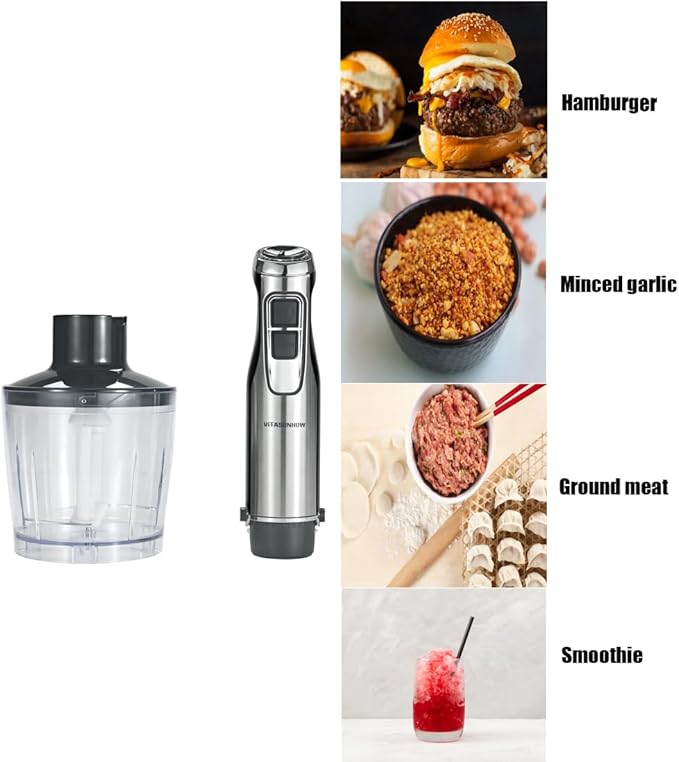 500W Powerful Hand Blender 4-in-1 Immersion Blender with 6-Speed &amp Turbo BPA-Free 600ml Beaker Whisk Food Chopper Stainless Steel Blades Ergonomic Grip