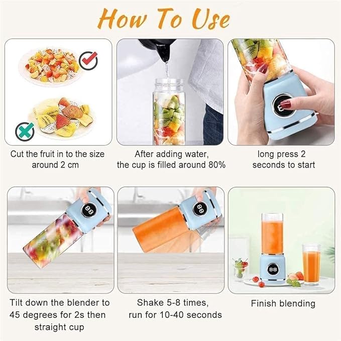 Portable BlenderUSB Rchargeable Fruit Mixer MachinePersonal Size Blender Smoothies and ShakesWaterproof Small Blender Single Juicers