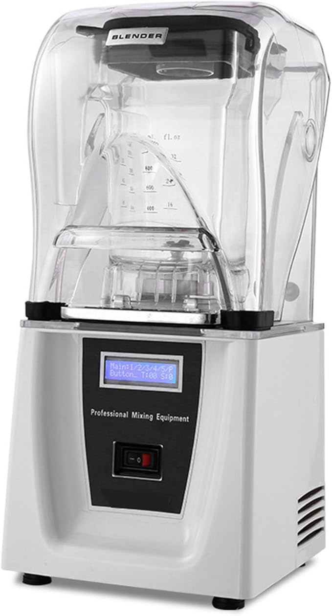 Commercial Soundproof Cover Smoothie Machine Food Processor 1.5L 1000W Detachable Lid Stepless Speed AdjustmentWhite