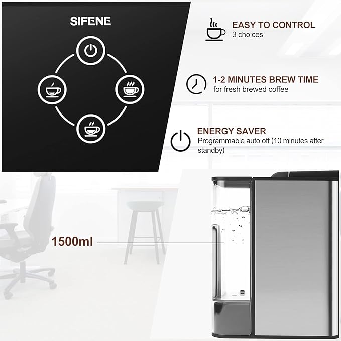 SIFENE 3-in-1 Pod Coffee Machine KC101 - Single Serve Coffee Maker - Quick Brew for Pods Ground Coffee Tea Black