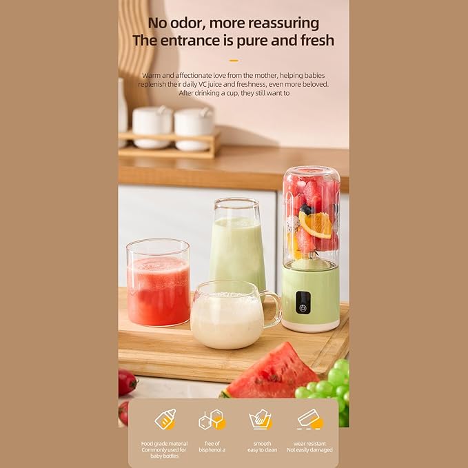 Rechargeable Portable Blender Lightweight and Compact 500ml Electric USB Juicer Blender with 1500mAh Battery for Fruit Smoothies PC Material Type C Interface (Green)