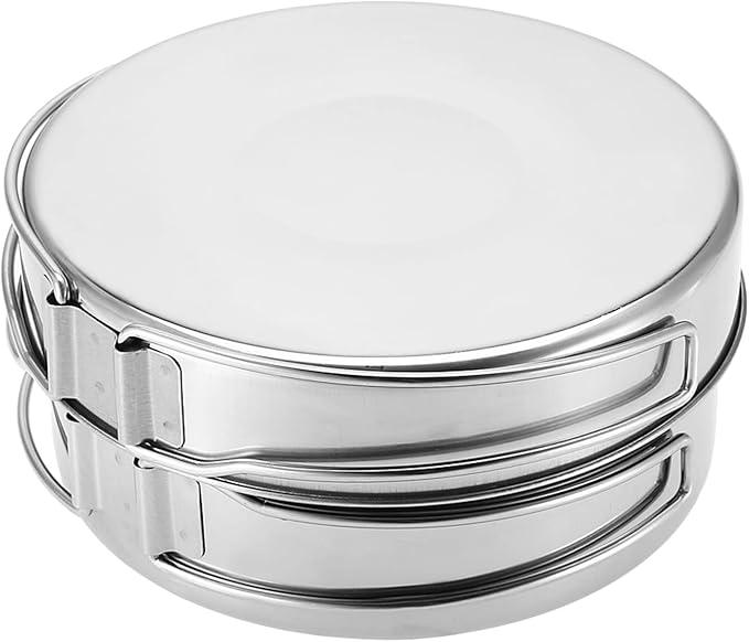 4 Pcs Portable Cookware Set Stainless Steel Combination Cookware Camping Kitchenware Pan Pot Plate Tableware for Outdoor Cooking