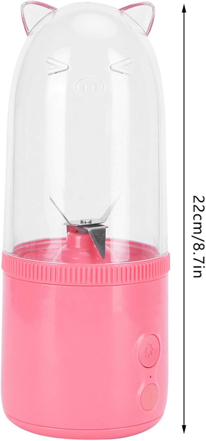 Portable Blender 500ML USB Rechargeable Mixers Fresh Fruit Juicers Bottle Shape Mini Electric Blender Strong Cutting Power with 4 Blades for Home Sport Office Campin (Pink)