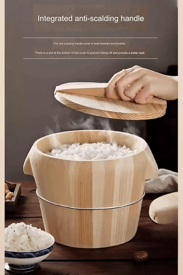 1 Set of Steaming Rice Barrel Handmade Rice Barrel Steaming Rice Barrel with Lid Wooden Storage Barrel Sushi Rice Bread Container Suitable for Home Kitchen Restaurant