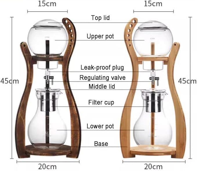 Cold Brew Coffee Tower Ice Drip Coffee Machine with Slow Drip Technology Wood Straight Frame 800ml Large Capacity - Makes 4-6 Cups for Bars Clubs Parties
