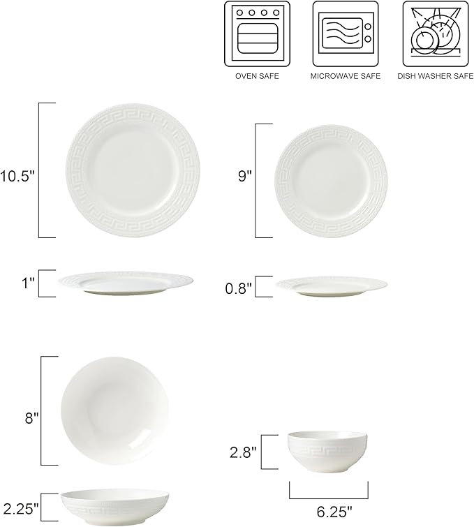 Joseph Sedgh Collection 16-piece Porcelain Dinnerware Set Service for 4 Greek Key White