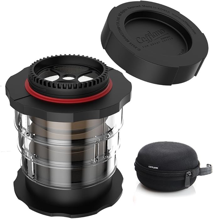 Cafflano Kompact Portable Coffee Maker - Black - Travel Hot and Cold Coffee Brewer French Press Pour Over - Travel Coffee Pot Cup