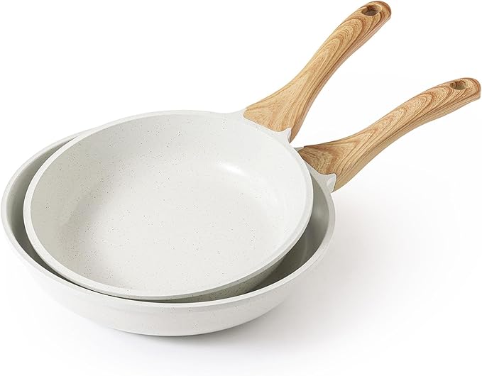 SENSARTE Nonstick Frying Pan Skillets White Ceramic Coating Omelette Pans Healthy Cookware Chef's Pan PTFE &amp PFAS Free (9.5+11 Inch)
