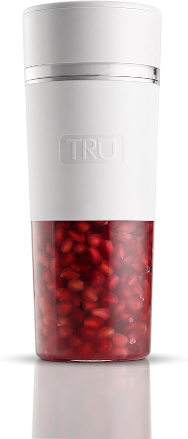 TRU Hydration Blender with Single-Button Operation &amp USB Rechargeable Battery - Mini Personal Blender for Fruit Smoothies - Portable Travel Blender for Single Servings - White