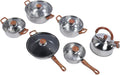 Stainless Steel Cookware Set Kettle Pots and Pans Set Wood Grain Design Works with Induction and Gas Cooktops